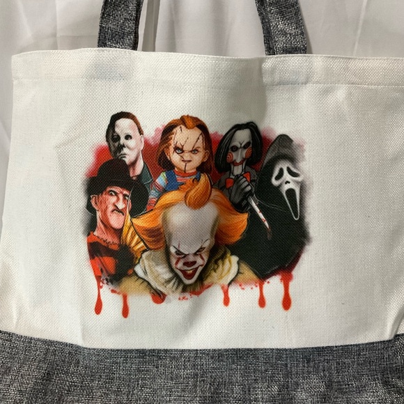 SALE $15 Scary Movie Collaboration Tote Bag 15 X 18 X 5, Gray Heathered Bottom - Picture 2 of 8